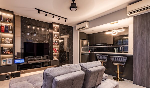 A cozy den-style living room that showcases how Molecule Interior’s approach to HDB interior design can turn even resale apartments into personalised living spaces.